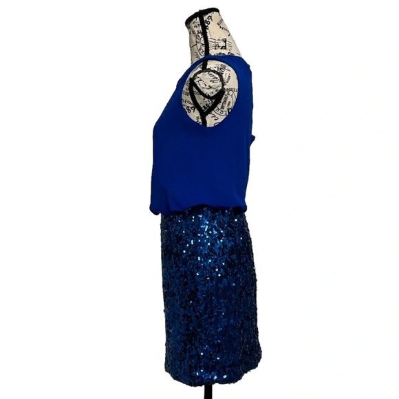 Aqua Chiffon Cami Sequin Mini Dress NYE Party Night Out Blouson Blue SZ 2 HOCO - Picture 4 of 11